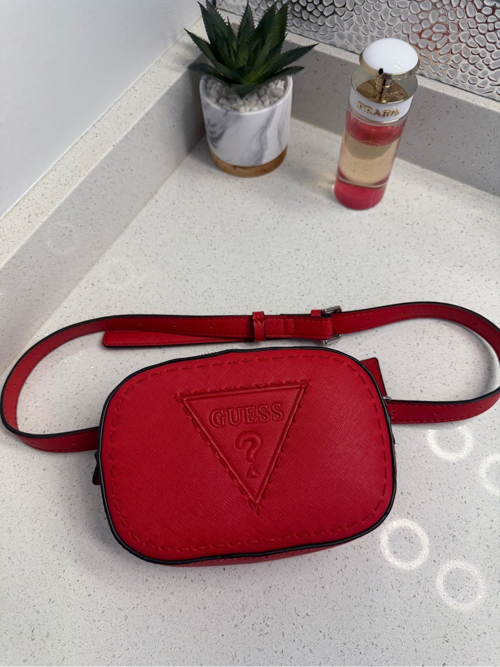 GUESS Red Saffiano Crossbody Belt Bag